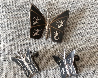 Thai Sterling Nielo Butterfly Pin with Matching Earrings