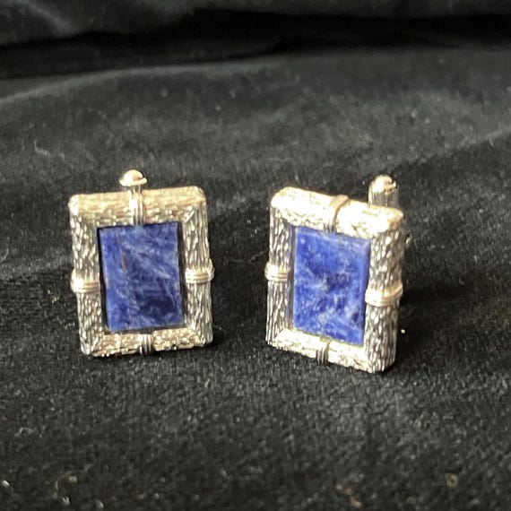 Rectangular Vintage Cuff Links with Inset Stone - image 3
