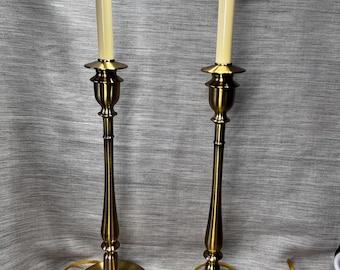 Pair Lauren Tall Brushed Brass Candlestick Lamps