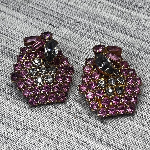 Schiaparelli Pink & Smokey Rhinestone Hexagon Earrings View 3