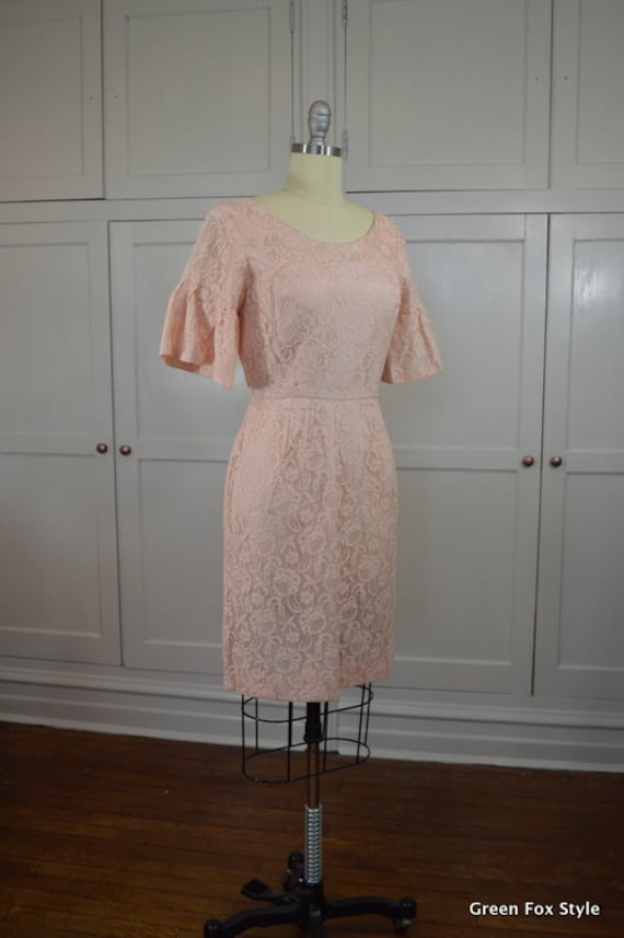 Peach Lace Kerrybrooke Wiggle with Short Bell Slee