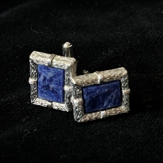 Rectangular Vintage Cuff Links with Inset Stone - image 1