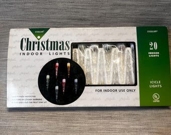 Vintage Box of 20 Everglow Colored Icicle Lights