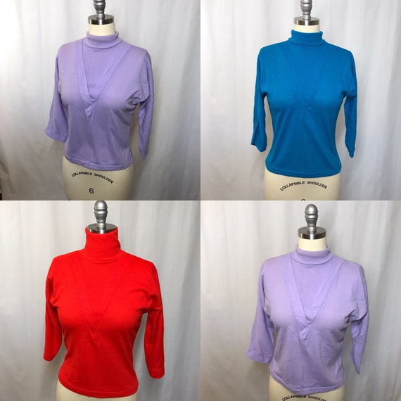 Vintage Turtleneck Faux Dickie V-Neck Sweater