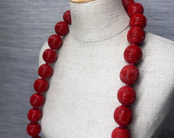 Cinnabar Longevity Beaded Necklace with Silver Clasp