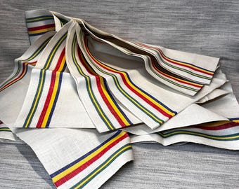 5 Yards Rainbow Striped Vintage Linen