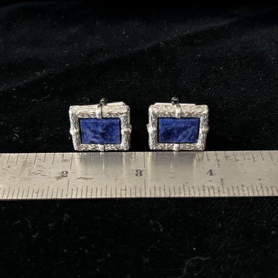 Rectangular Vintage Cuff Links with Inset Stone - image 7