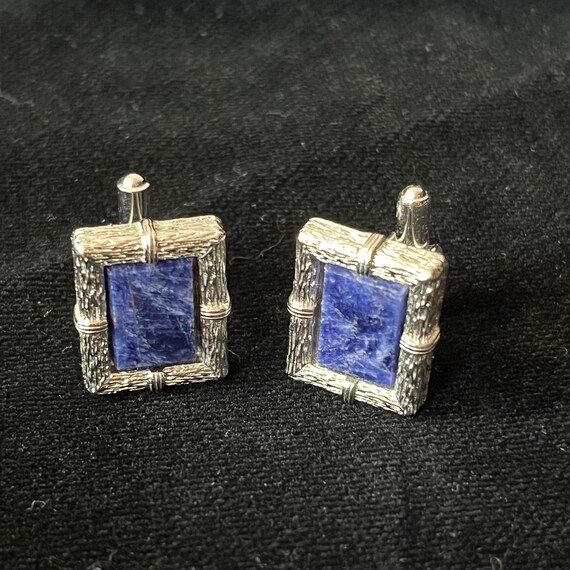Rectangular Vintage Cuff Links with Inset Stone - image 2