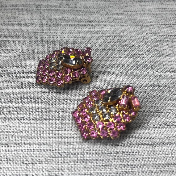 Schiaparelli Pink & Smokey Rhinestone Hexagon Earrings View 2