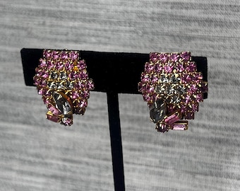 Schiaparelli Pink & Smokey Rhinestone Hexagon Earrings