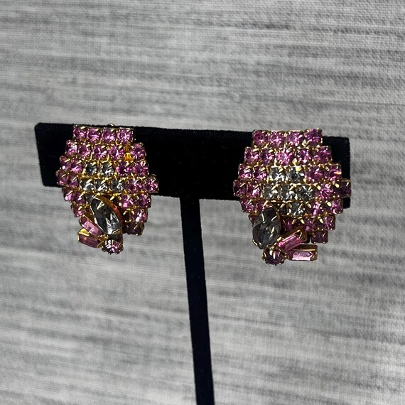Schiaparelli Pink & Smokey Rhinestone Hexagon Earrings