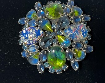 Weiss Blue & Green Cats Eye Cabochon Brooch
