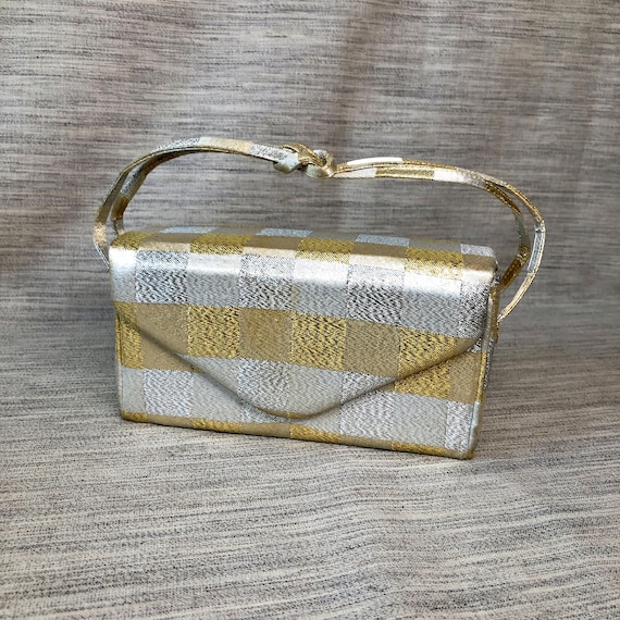 Metalic Plaid Evening Box Purse - image 1