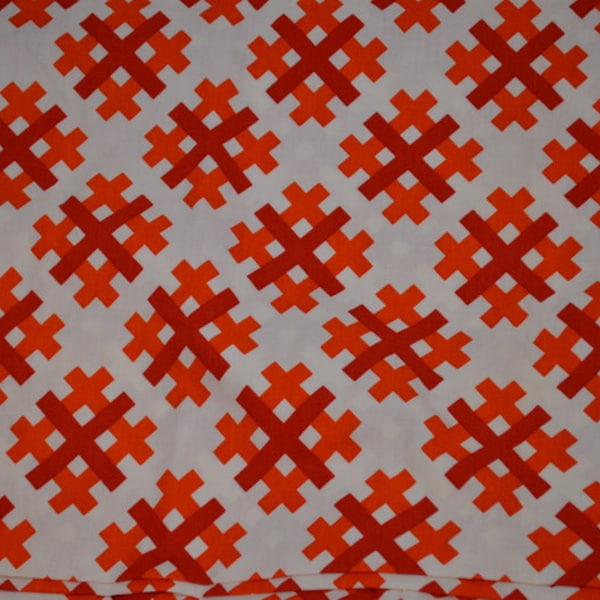 Geometric Red and Orange Lattice Vintage Fabric