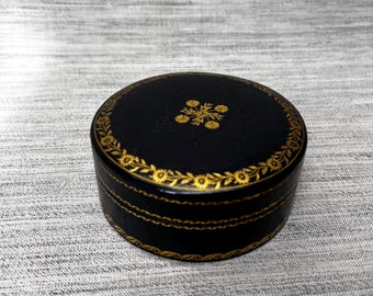 Vintage Embossed Round Leather Box Italy