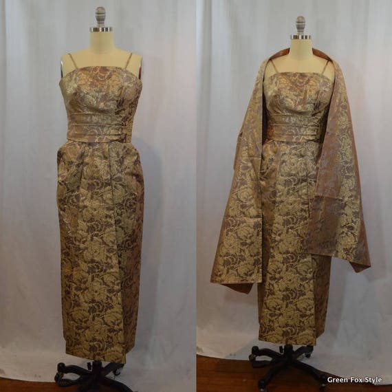 Emma Domb Metallic Brocade Gown with Shawl