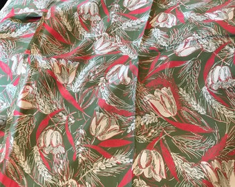 Sage and Coral Tulips and Wheat Vintage Fabric