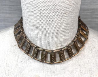 Brass Toned Egyptian Revival Collar Necklace