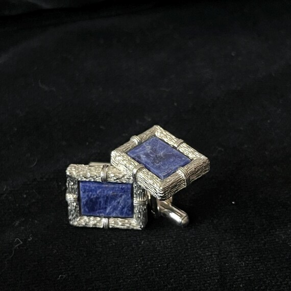 Rectangular Vintage Cuff Links with Inset Stone - image 4