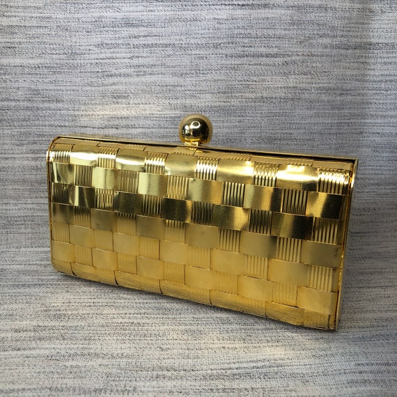 Woven Gold Tone Metal Convertible Compact Purse