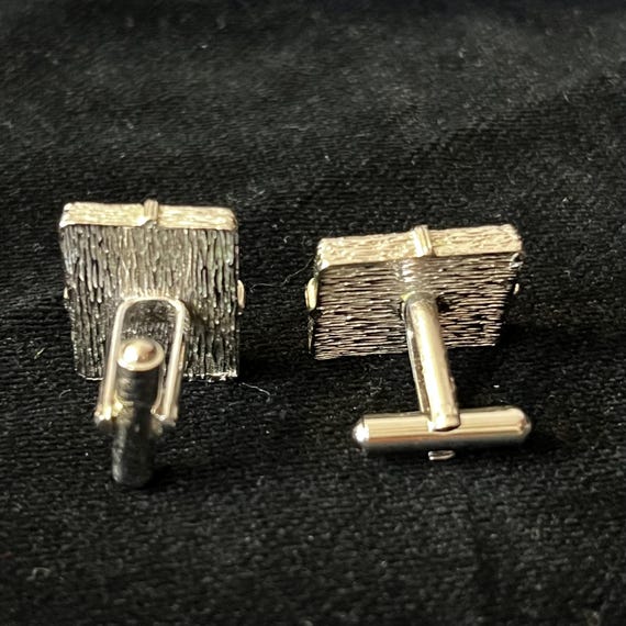 Rectangular Vintage Cuff Links with Inset Stone - image 5