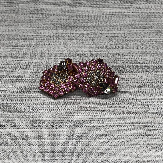 Schiaparelli Pink & Smokey Rhinestone Hexagon Earrings View 6
