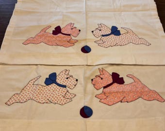 Vintage Applique Scottie Terrier Muslin Curtains