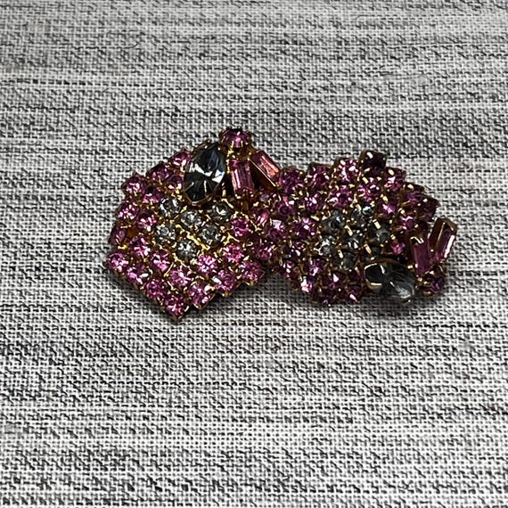 Schiaparelli Pink & Smokey Rhinestone Hexagon Earrings View 5