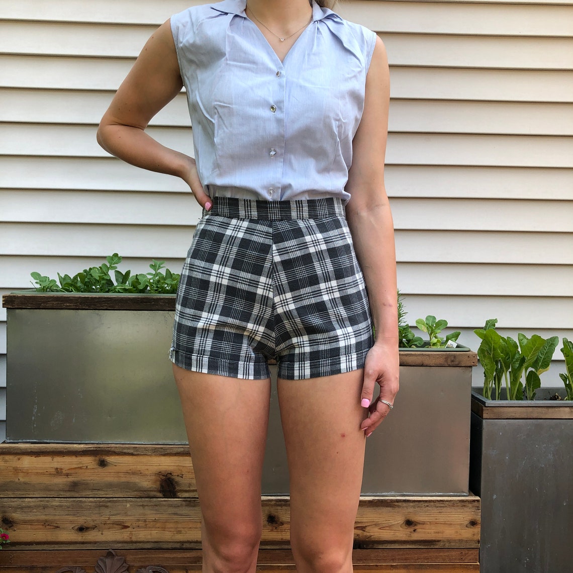 Vintage Soft Black and White Plaid Short Shorts Etsy