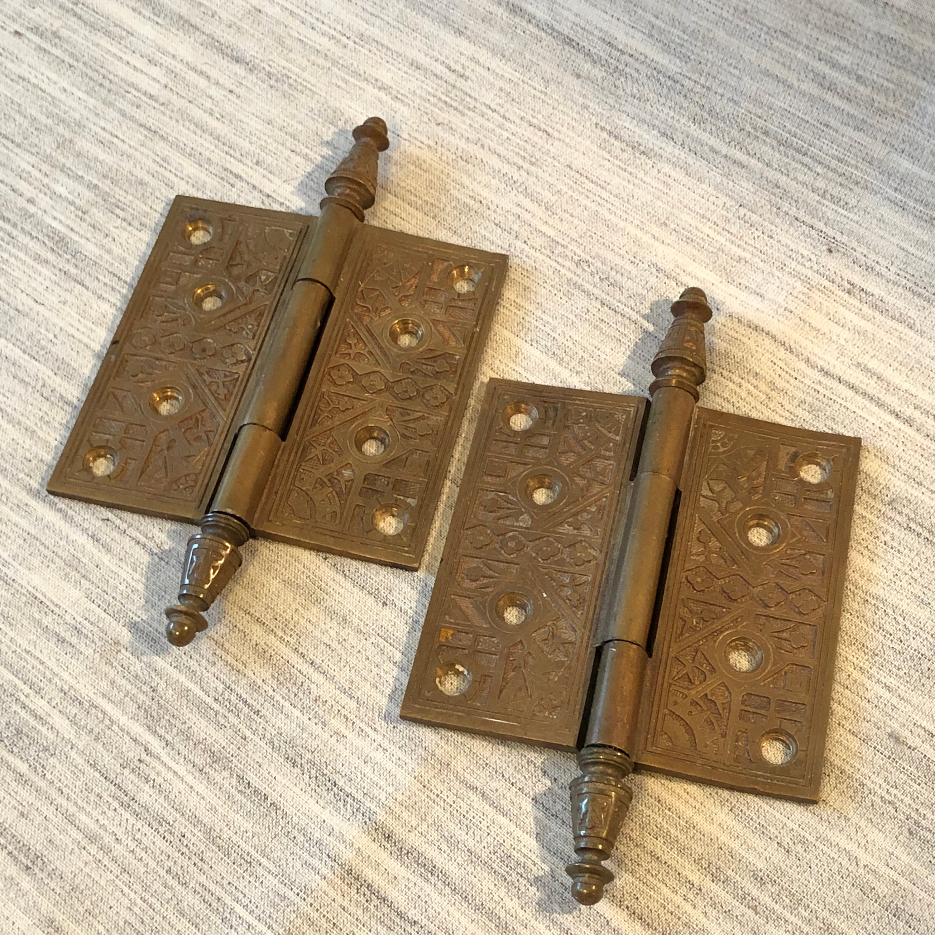 Vintage Pair Of Brass Decorative Door Hinges