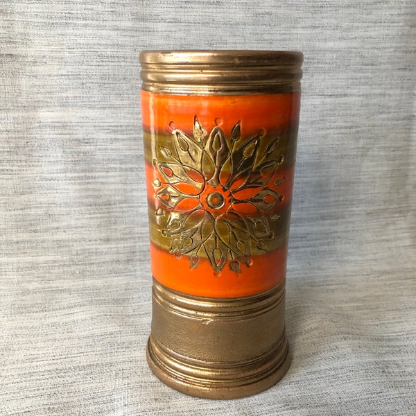 Bitossi Gold and Orange Italian Ceramic Vase