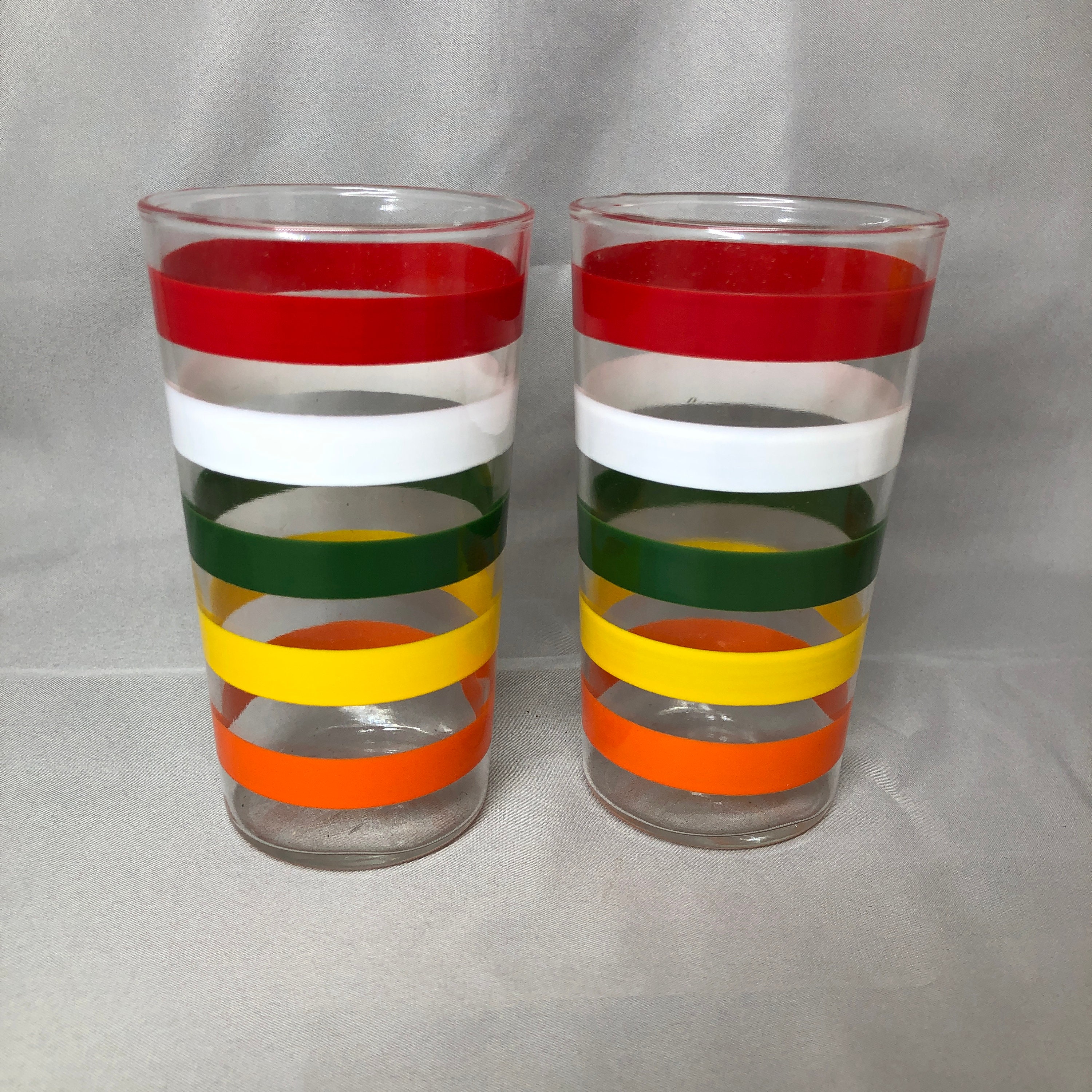 Four Vintage Glass Tumblers with Primary Stripes Etsy