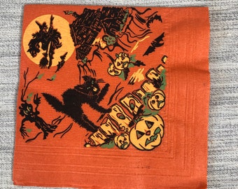 Vintage Halloween Crepe Napkin - Witches, Black Cats & Pumpkins Dennison?