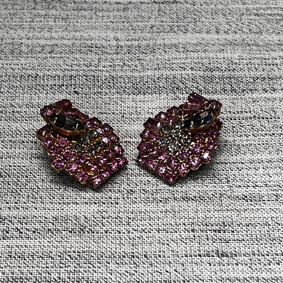 Schiaparelli Pink & Smokey Rhinestone Hexagon Earrings View 4