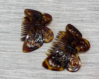 Pair of Butterfly Faux Tortoise Hair Combs