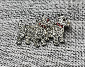 Pair of Rhinestone Terriers Brooch