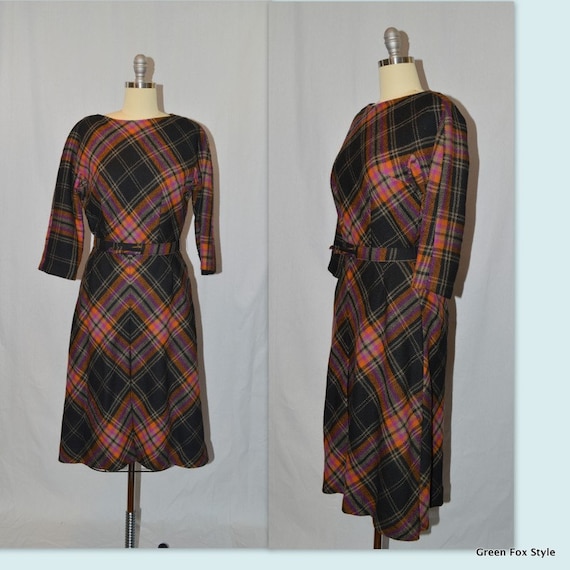 REDUCED 50's Jerry Gilden Wool Plaid Dress