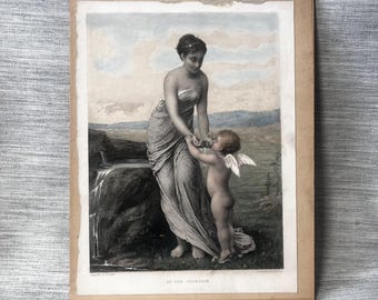 At The Fountain Engraving by Aubert