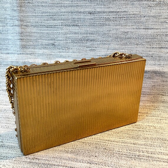 1950s Gold Tone Evans Jeweled Evening Compact Pur… - image 3
