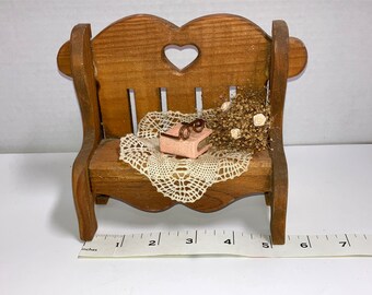 Wood Doll House Bench Decoration