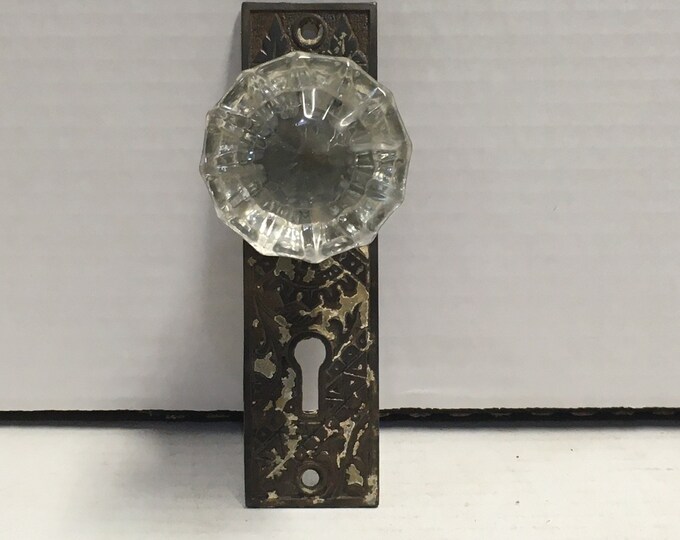 Antique Glass Door Knob & Brass Keyplate Wallhanger Etsy