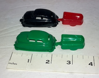 Lot of 2 Small Plastic Toy Cars with Trailers