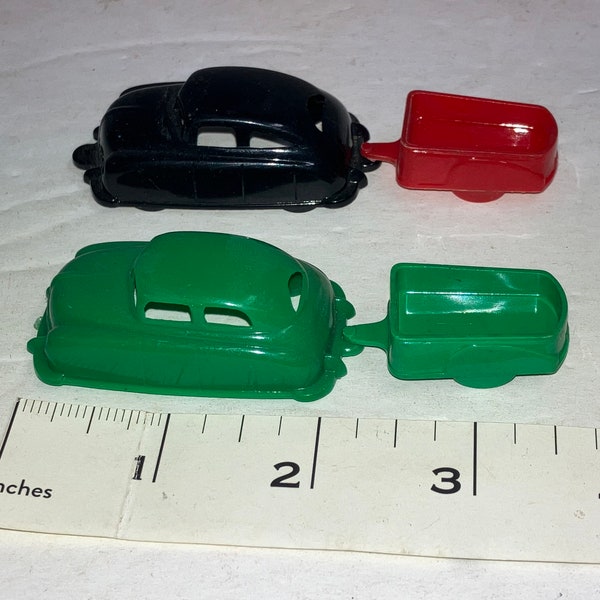 Lot of 2 Small Plastic Toy Cars with Trailers