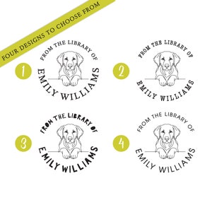 EMBOSSER LIVRE PERSONNALISÉ avec votre choix de chien et de police - Cadeau pour les amateurs de chiens de lecture. De la bibliothèque de, Ex Libris, cadeau pour maman chien, timbre 119