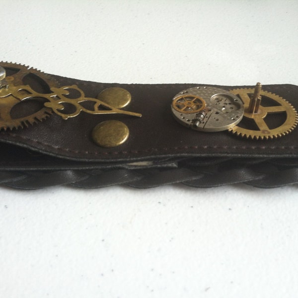 Brown Steampunk belt brass clock gears time traveler belt