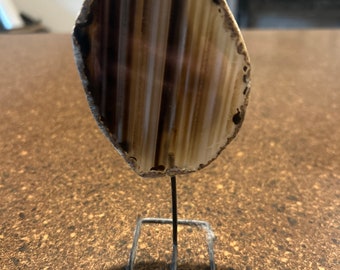 Huge shop sale ~ the black stripe agate slice  on metal stand crystal black agate slice