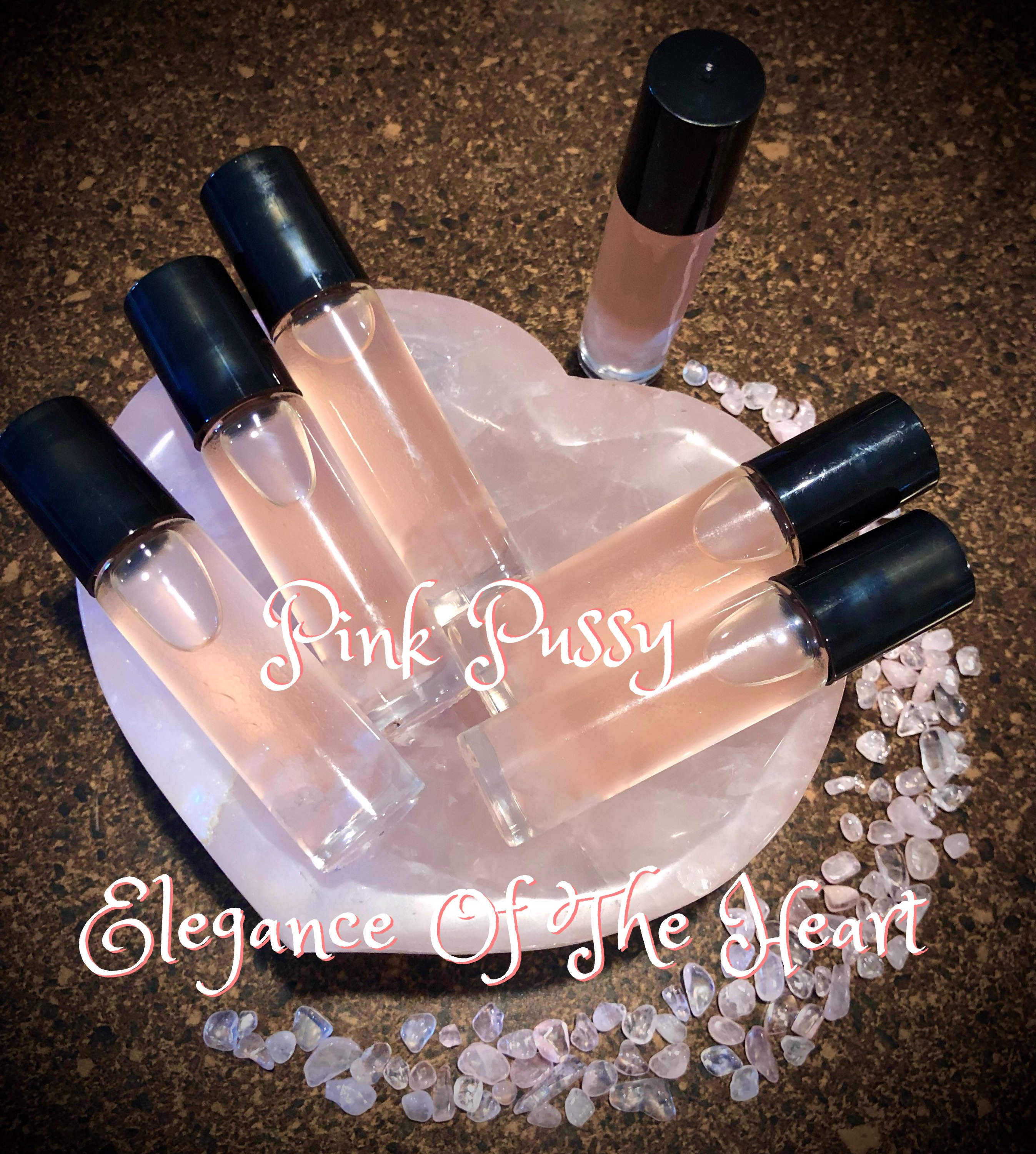 Pink Pussy Cat Perfume Oil With Rose Quartz Crystals Sweet Sexy Musk Girlie  Perfume 