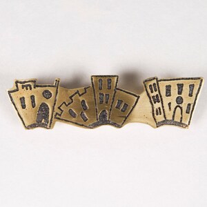 Medieval City Pin, Statement Piece, Brooch, Handmade, Brass