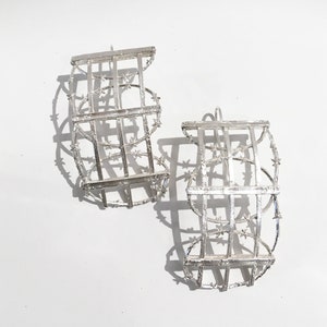 Fence Earrings, Barbed Wire, Sterling Silver, Contemporary Jewelry, latch back earrings
