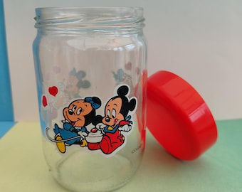 Tarro vintage de Disney Babies con tapa, con Mickey, Minnie, Donald y Daisy.
